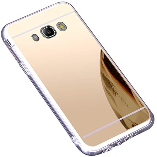 Funda Galaxy J7 (2016) ,Carcasa Protectora [Trasera] de [Tpu] para Móvil En [Con Efecto Espejo] Ultra-Delgado Caras Cubierta Caso Espejo Funda Case Cover para Samsung Galaxy J7 (2016) ,Oro Champagne