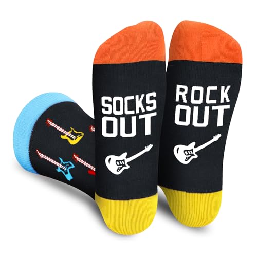 Lustige Gitarre Socken Herren Papa Jungen - Musik Bunte Männer Witzige Coole Bedrucken Verrückte Muster Socken Mit Motiv Funny Socks - Musiker Gitarrist Valentinstag Weihnachten Geschenke Vatertag