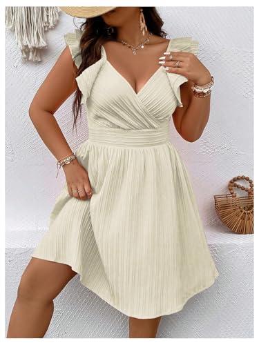 Image of Floerns Women's Plus Size Wrap Front Sweetheart Neck Ruffle Cap Sleeve A Line Dress