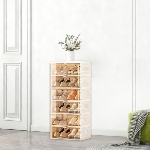 Xinzyxx シューズボックス クリア ケース 収納ボックス 折り畳み スリム 靴箱 靴収納 折り畳み 収納ボックス ラック 防塵カバー おしゃれ 透明 男女兼用 PPボード 工具不要 省スペース リビング 廊下(1列6段 - 12足)