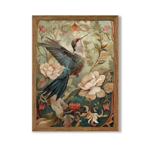 Urmoya Vintage Hummingbird Floral Canvas Wall Art, Nature Aesthetic Animal Wall Decor, Birds Art Prints for Living Room Bedroom Office Home Decoration 12x16 inch Wood Framed Ready to Hang