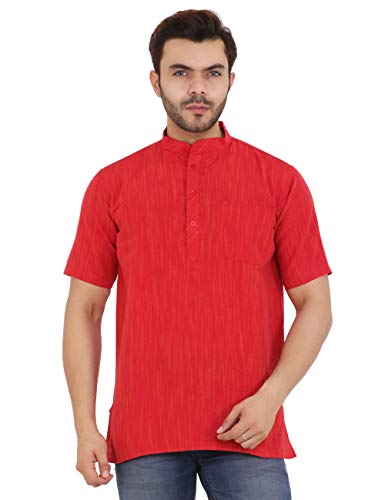 Image of LATEST CHIKAN Men's Cotton Regular Textured Short Kurta Half Sleeves - (SK-DJ)
