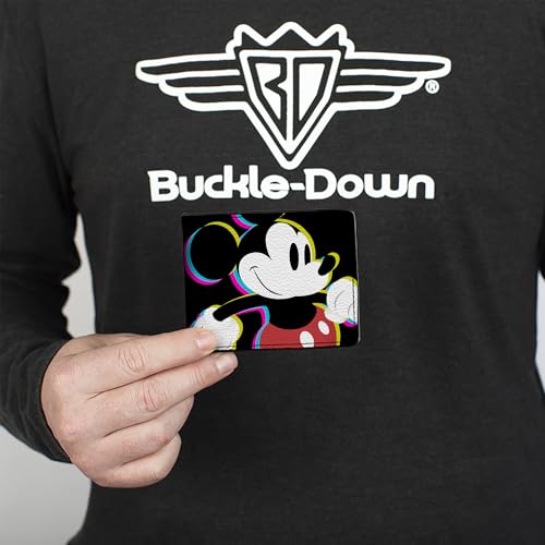 Buckle-Down Men's Disney Wallet, Bifold, CMYK Mickey Mouse Walking Pose Pixel Text Black Multi Neon, Vegan Leather, Multicolor, Standard Size3