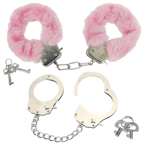 EIHI Rosa Plüsch handschellen, Handschellen für bondage, Handschellen schlüssel, handfesseln für s m, für Cosplay, Partyzubehör (Rosa+Silber)