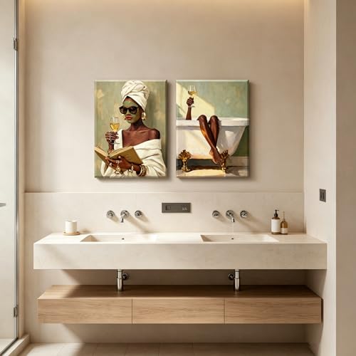 Image of Frimeeme 2pcs Black Women Girl Canvas Wall Art 12x16