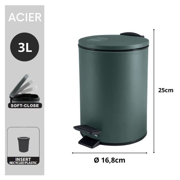Spirella Adelar Cosmetic Bin, 3 Litres, Stainless Steel with Soft-Close Mechanism and Inner Bucket, Bathroom Bin - Image 3