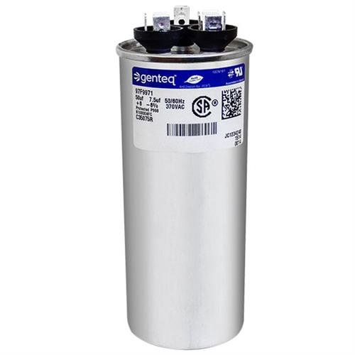 GE/Genteq Z97F9971 97F9971BZ3-50 + 7.5 uf MFD 370 Volt VAC Genteq Replacement Round Dual Run Capacitor