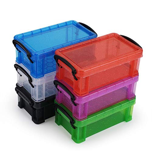 BTSKY 6 Colors Mini Small Plastic Storage Box with Locking Lid Clear Plastic Organizer and Assorted Color Boxes Hold Crafts, Stationery, Jewelry, Sewing and More in Classroom or Home Supplies