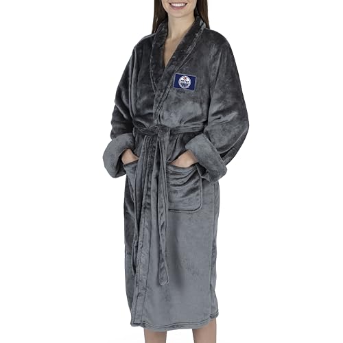 NORTHWEST NHL Edmonton Oilers Transfer Patch Silk Touch Bath Robe, Small/Medium, Charcoal Logo