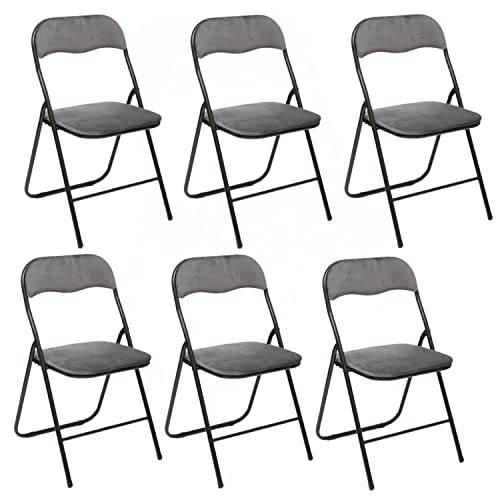 Toilinux.com Lot de 6 Chaises Pliantes Effet Velours - Gris Clair