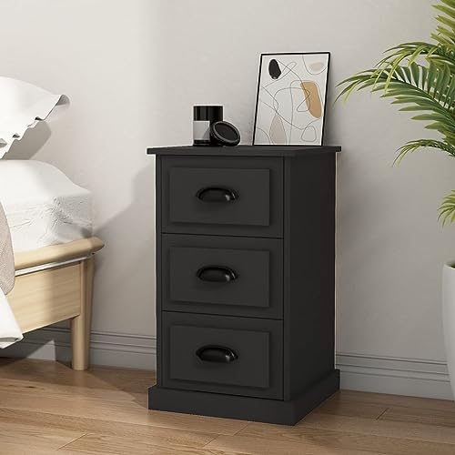 KTHLBRH Mesita de Noche Madera contrachapada Negra Mesita de Noche Moderna con 3 Cajones, Mueble de Almacenaje Multiusos para Dormitorio 39x39x67 cm
