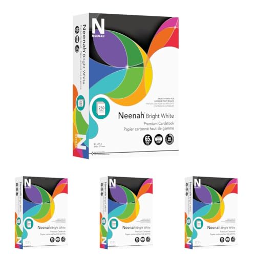 Image of Neenah Bright White Bright White Card Stock, 96-Bright, 65 lb Cover Weight, 8.5 x 11, 250 Count (Pack of 4)
