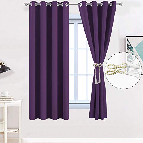 Yakamok Purple Blackout Curtains for Bedroom, Grommet Thermal Insulated Room Darkening Blackout Drapes for Living Room, 2 Panels,52W x 72L Inch