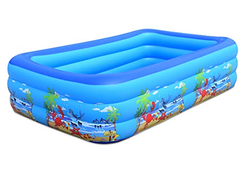 Best Cyber Monday 🔥 Inflatable Pool Blow Up Ground Full-Sized Swimming Pool for Kids and Adults 103" X 69" X 24" (Dark Blue)
