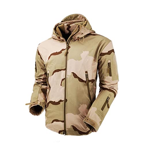 Men Waterproof Windbreakers Military Tactical Jacket Army Fleece Camouflage Hooded Jacket Coats Trichromatic desert L