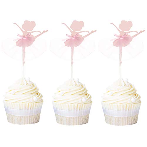 Ercadio 20 Pack Ballerina Tutu Cupcake Toppers Pink Ballet Girl Cupcake Picks Baby Shower Birthday Party Cake Decoration Supplies #TOP13