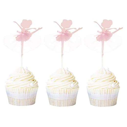 Ercadio 20 Pack Ballerina Tutu Cupcake Toppers Pink Ballet Girl Cupcake Picks Baby Shower Birthday Party Cake Decoration Supplies