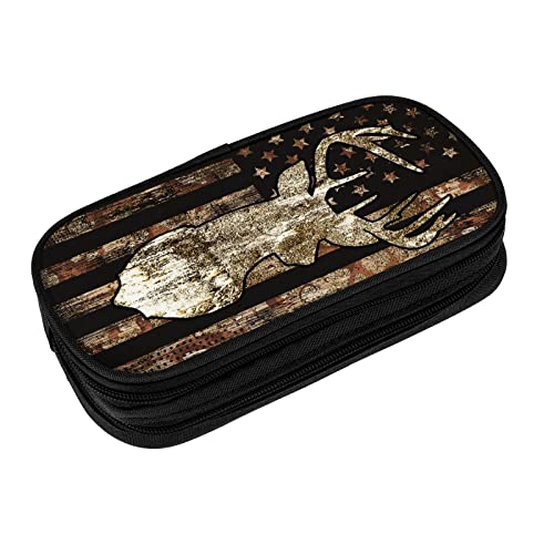 Image of YETTA YANG Camo Camouflage American Flag Brown Cool Deer Hunting Pencil Box Case for Pen Holders Office Supplies Big Capacity large