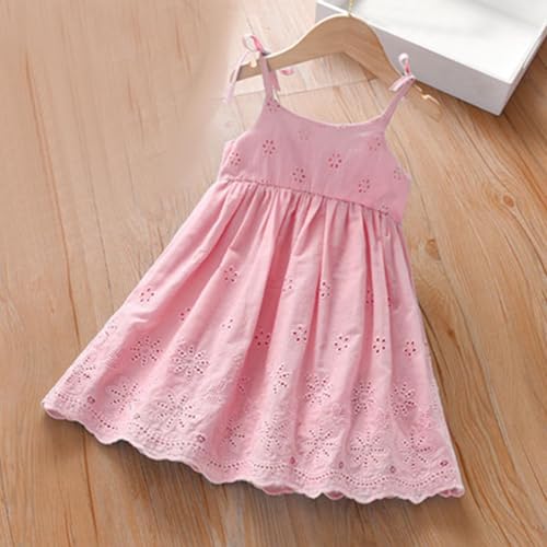 Girls Boho Cute Summer Dress Soft Spaghetti Tie Strap Hollow Embroidered A-Line Princess Dresses for Kids 2-14 Years2