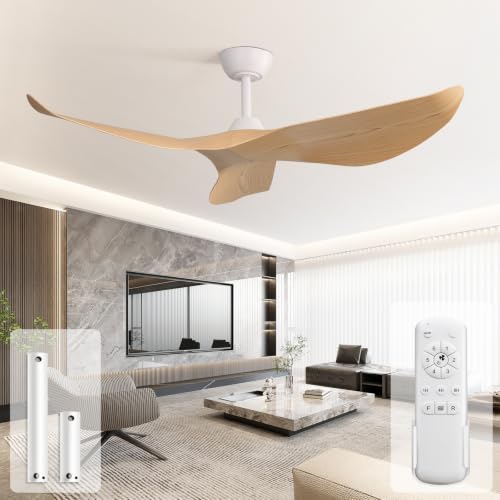 Sofucor Deckenventilator mit Fernbedienung 132cm Deckenventilator für Schlafzimmer 3 Flügeln 6 Geschwindigkeiten Timer DC Motor Sommer-Winterbetrieb Leise Deckenventilator für Wohnzimmer