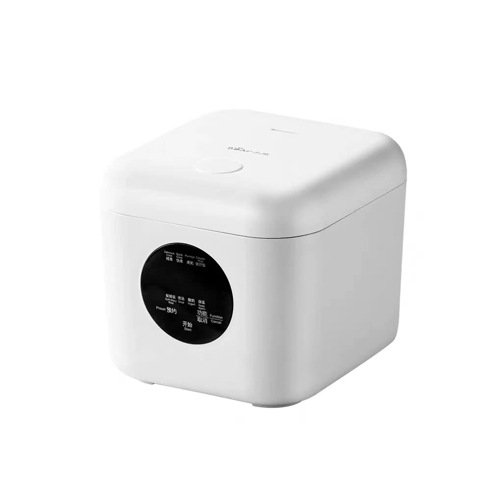 BEAR 2L Portable Rice Cooker, Travel Rice Cooker Small for 2-3 People, Personal Rice Cooker, Food Steamer, Multi-cooker for Brown Rice, White Rice, Soup, Porridge, Yogurt-White