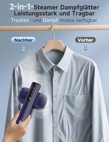 Sundu Dampfglätter, 1200W Steamer, Reisedampfglätter mit LED-Anzeige, Touch-Bedienung, Tragbarem Mini-Bügeleisen, 2.4 m langem Kabel, Reisebügeleisen Entfernt Falten durch Dampf Schnell und Effektiv