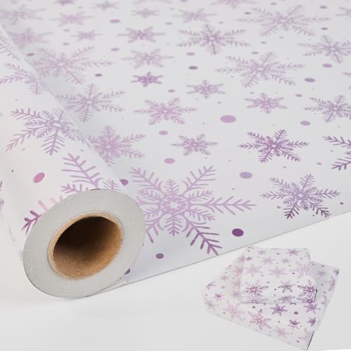 Christmas Wrapping Paper Roll,Pink Snowflake Wrapping Paper,43cm x 10m Xmas Gift Wrapping Paper,Xmas Metallic Wrap paper for Christmas,New Year,Party,Festive Decorations