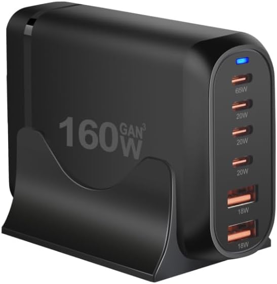 GEEKERA Cargador USB C, estación de carga rápida de 6 puertos de 160 W con 4 USB-C + 2 USB-A, concentrador de bloque de pared de carga multipuerto