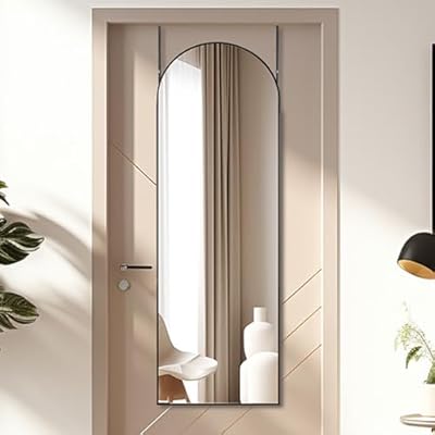 Otlsh 14"×48" Door Mirror,Arched Full Length Mirror, Over The Door, Arch Wall Mirror, Thin Frame, Aluminum Alloy, for Bedroom, Living Room, Entryway -Black