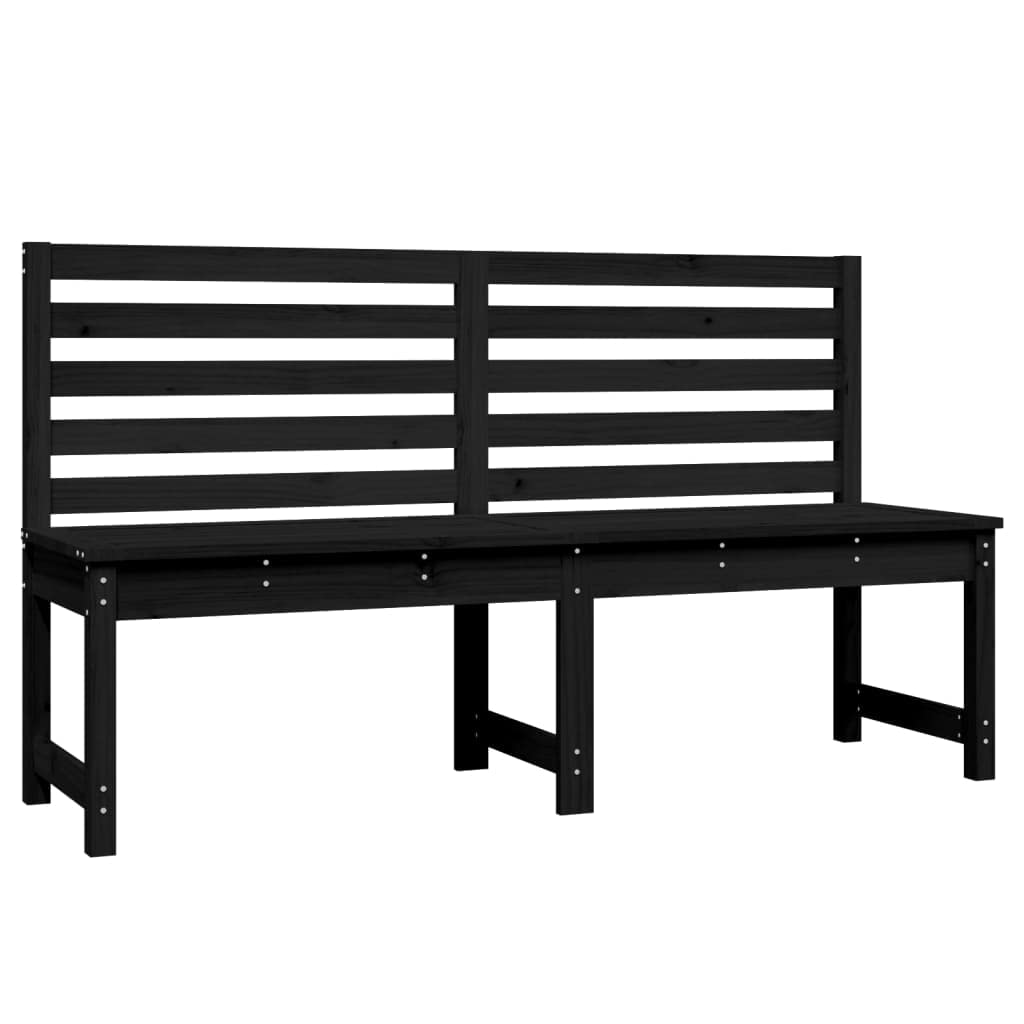 Banco de jardín negro de 157,5 cm en madera maciza de pino de 3 plazas con respaldo clásico