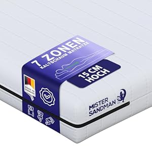 Mister Sandman Matratze 120x200 cm, Ergonomische Kaltschaummatratze H2/H3 Öko Tex Zertifiziert 7 Zonen Orthopädische Matratzen 15 cm Höhe Hypoallergen, Waschbarer Bezug - Rollmatratze