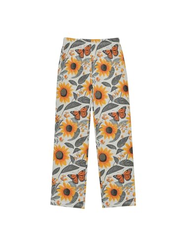 Butterfly Sunflower and Watercolor Grey Boys Pants for Kids Jogger Pants with Pockets S