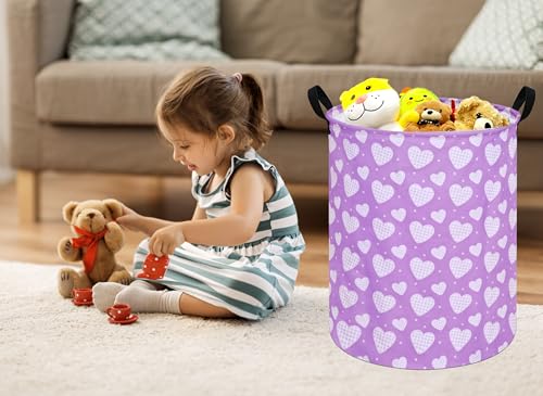 Image of Round Valentine's Heart Pattern Laundry Hamper Clothes Storage Basket Fabric Storage Hamper Organization Storage Bin, Nursery Box,Gift Basket with Handles