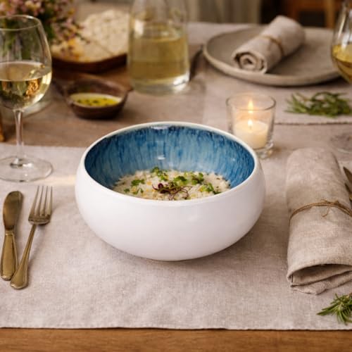Salad Bowls Set Cereal Bowls Dinnerware Sets - Quality Stoneware Dinner Set - Handcrafted - 4 Pieces 6,10"/15,5cm - High Hardness Dishwasher and Microwave Safe - Rice Bowls - White Color - Image 5