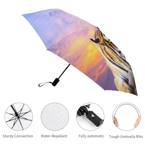 Parapluie automatique compact et robuste imprimé vagues du coucher de soleil