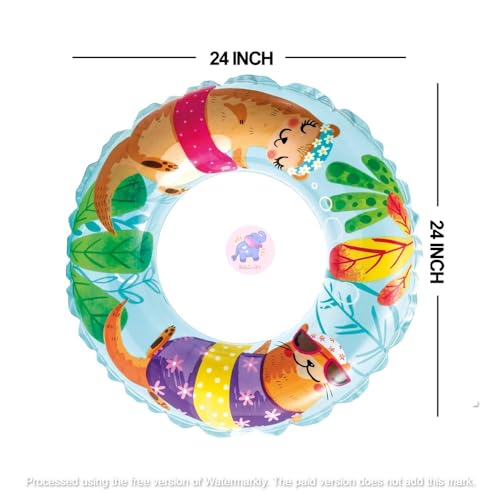 Image of Transparent Print 24In Inflatable Swimming Rings for Kids |Blow Up Pool Float for Adult| Round Water Safety Anti-flip Tube | Outdoor Beach, Lake Summer Fun Floater (Pack of 1)
