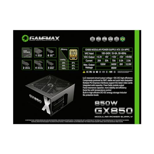 Fonte Modular Gamemax Gx850 850w 80 Plus Gold Preta