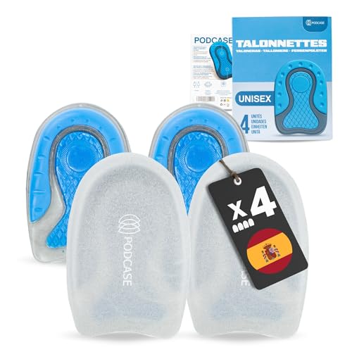 Podcase - Pack de 4 Taloneras para Corregir el Espolón Calcaneo y la Fascitis Plantar - Plantillas de Silicona para Hombre y Mujer - Pantilla de gel para espolones - Unisex (Talla S (35-40)