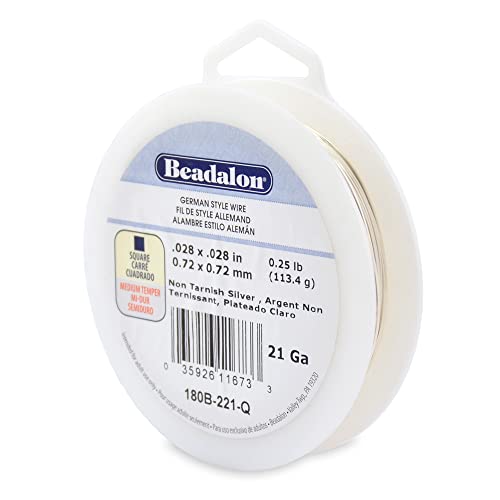 Beadalon German Style Wrapping Wire, Square, Silver Plated, 21 Gauge, 64 ft