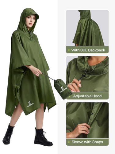 Image of SaphiRose Hooded Rain Poncho Waterproof Raincoat Jacket for Men Women Adults