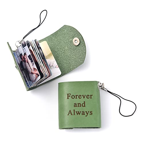 TINGKU Personalized Leather Mini Photo Album Keychain, Custom 12 Photos Album Keyring, Customized Pictures Real Leather for Jewelry Gift - Green