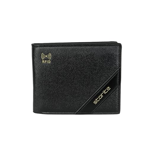 Image of Storite Men's RFID Blocking Leather Wallet Slim Bifold Wallet for Men with Card Slots, Cash Compartment, Stylish Black Everyday Wallet - Black