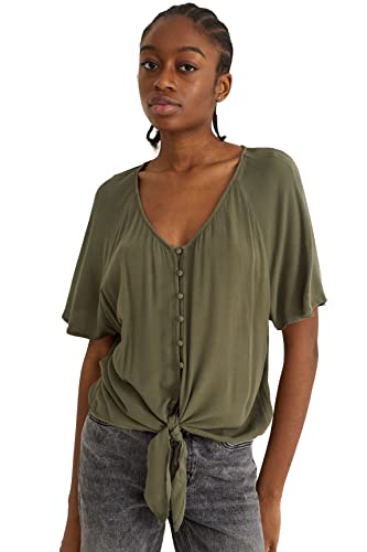C&A Damen V-Ausschnitt Bluse Unifarben grün 40
