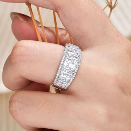 Wuziwen Wide Wedding Bands for Women Round and Baguette Eternity Anniversary Ring 925 Sterling Silver Cubic Zirconia4