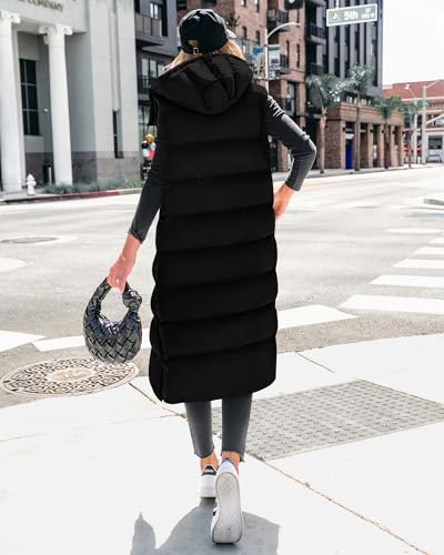 BTFBM Long Puffer Vest Women Quilted Hooded Button Down Zip Up Sleeveless Vests Outerwear Padded Jacket Fall Winter Coat3