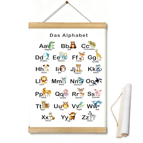 VYNZOR Póster del Alfabeto con Animales para Niños, Decoración de Pared para Habitación Infantil y Guardería, Póster ABC Educativo para Aprender el Abecedario
