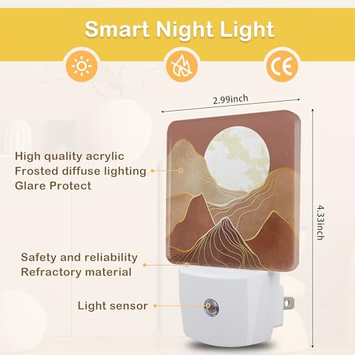 Image of Abstract Mountains Sun Night Light, Plug-in Wall Led Night Lights Decor for Boys Girls Room Decor,Nightlights with Light sensors 0.5W