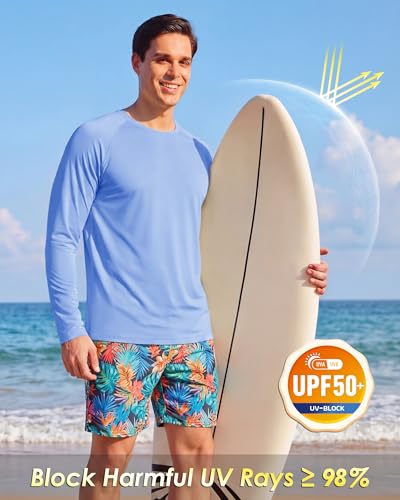 Image of Boladeci Men's UPF 50+ Sun Protection UV SPF Shirts Long Sleeve Lightweight Quick Dry Swim T-Shirts Rash Guard