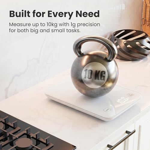 Qahhar Food Scale with Nutritional Calculator, Waterproof LED Display Digital Kitchen Scale for Weight Loss Cooking Baking Keto Macro Diet, Calorie Counting, White Glass, 22lb/10kg by QAHHAR - Used condition - Image 3