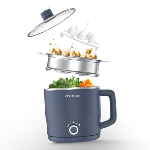 Image of Cellecor Stainless Steel Multi-Cook Kettle CMK18 Home Chef With Steamer, Egg Tray, Rust Free Body, 600W Powerful Output, Multi Cook Electric Kettle (1.8 L, Navy Blue)